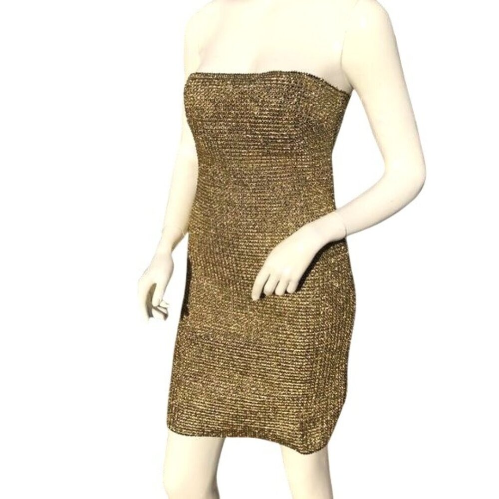 ANGL Gold Shimmery Strapless Bandage Dress Size L Fully Lined Stylish